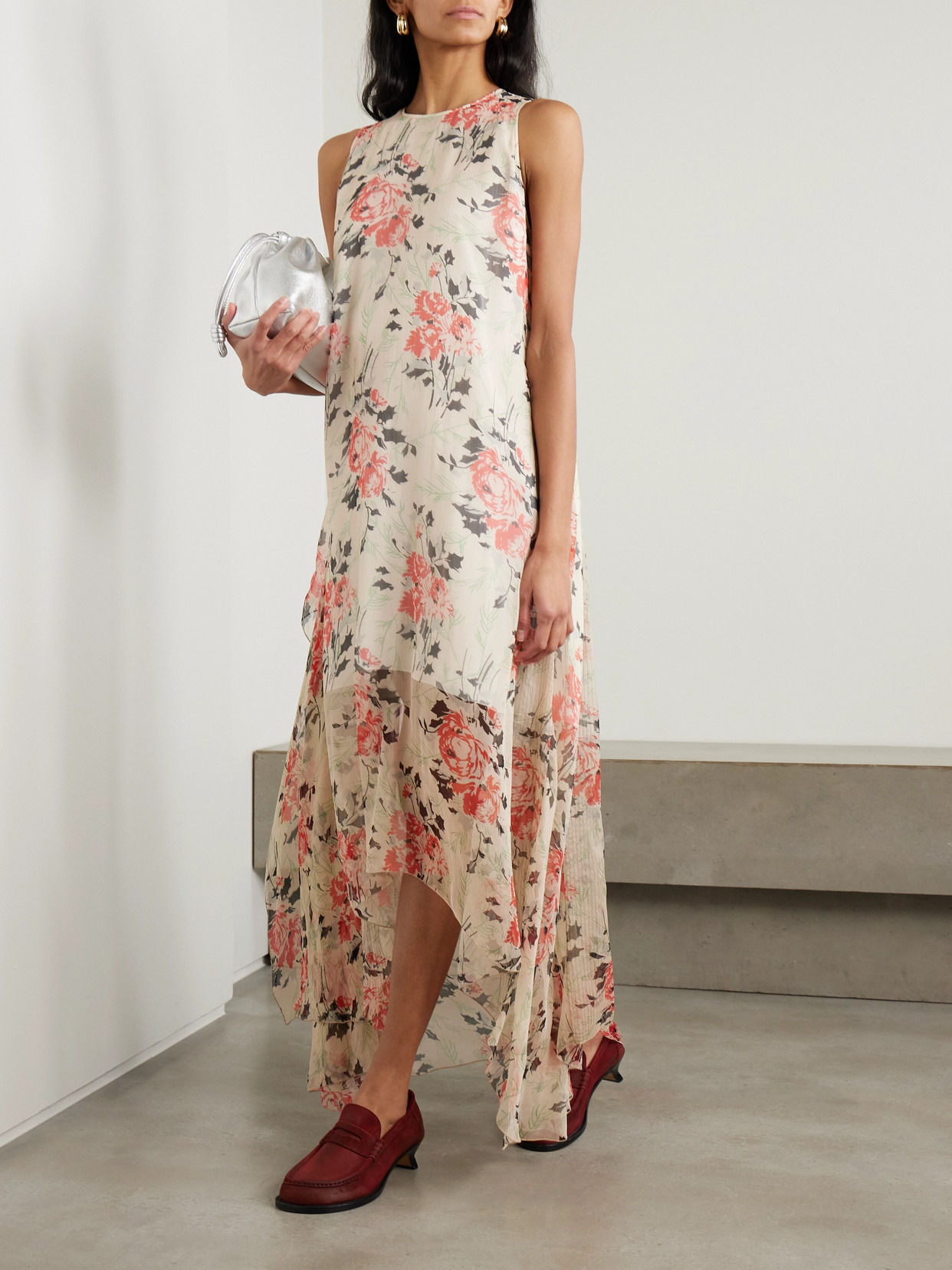 Asymmetric Floral-print Silk Maxi Dress - 4