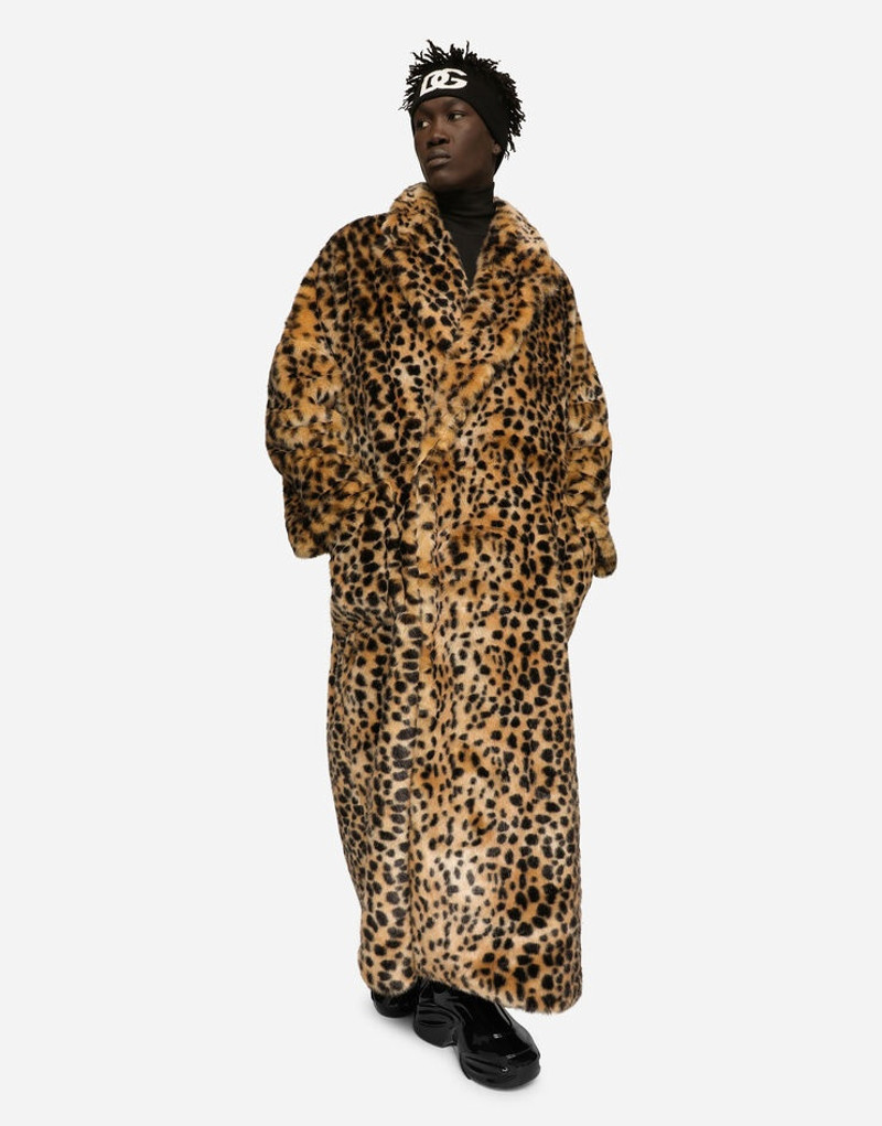 Single-breasted faux fur coat with leopard design 5
