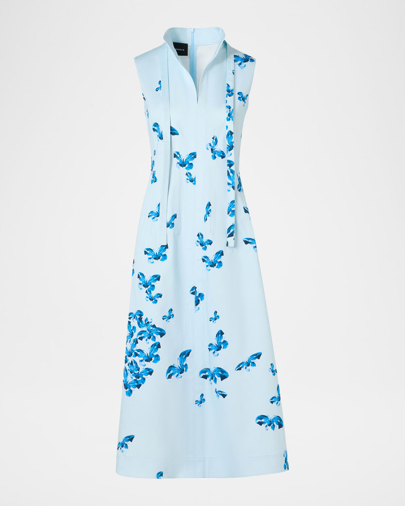 Butterfly-Print Cotton Sleeveless Midi Shirtdress 1