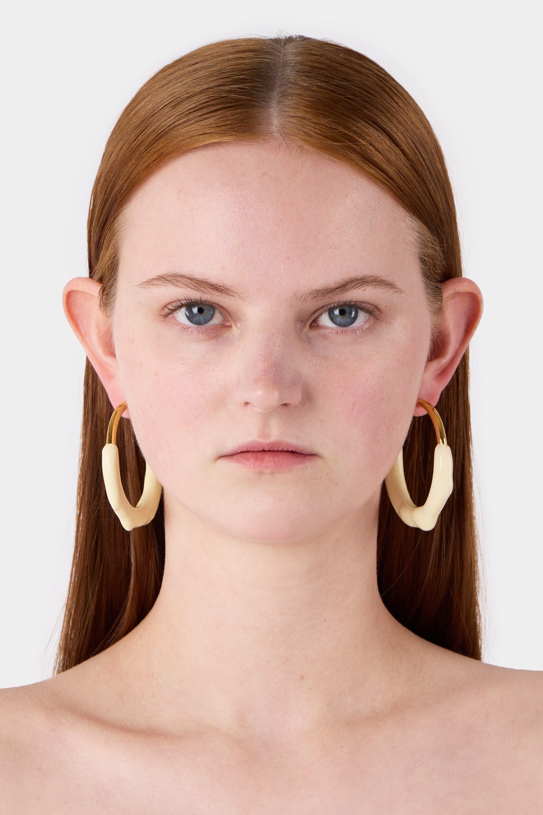 RUBBERIZED HOOP EARRINGS GOLD / cream - 2