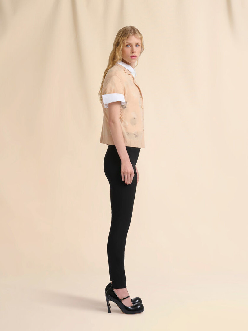PALE PEACH WOOL-SILK KNIT OPENWORK SHIRT 5