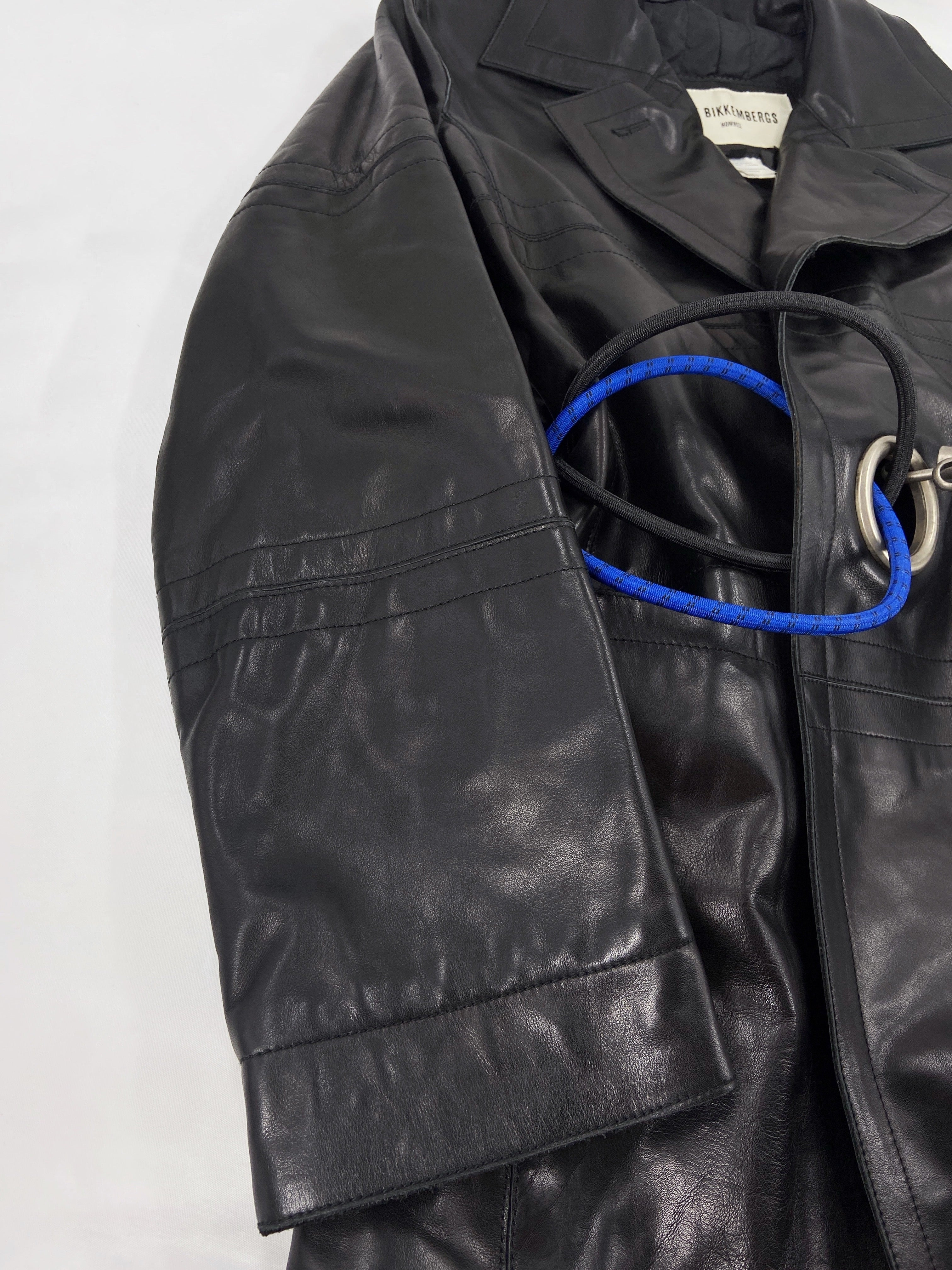 zOthers - Dirk Bikkembergs Fall 1996  Bungee Cord Cock Ring Bondage Lambskin Leather Coat Jacket 46 - 12