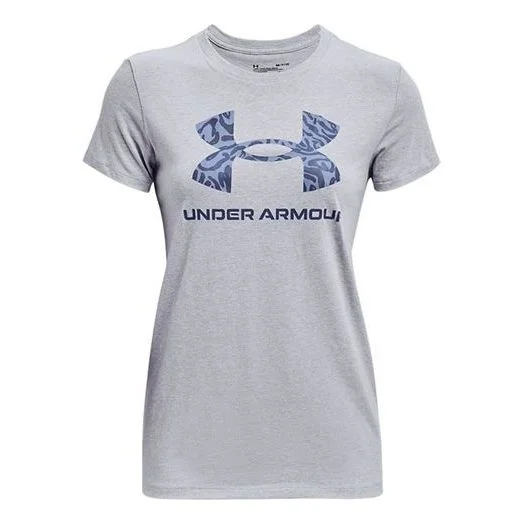 (WMNS) Under Armour Graphic Training Sports Print Crewneck Short Sleeve Grey 1363352-011 - 1