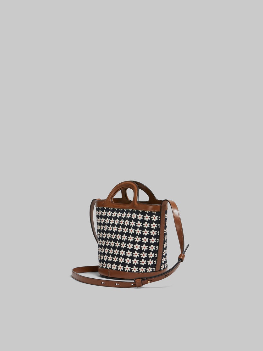 BLACK CANVAS TROPICALIA SMALL BUCKET BAG WITH DAISY PRINT - 3