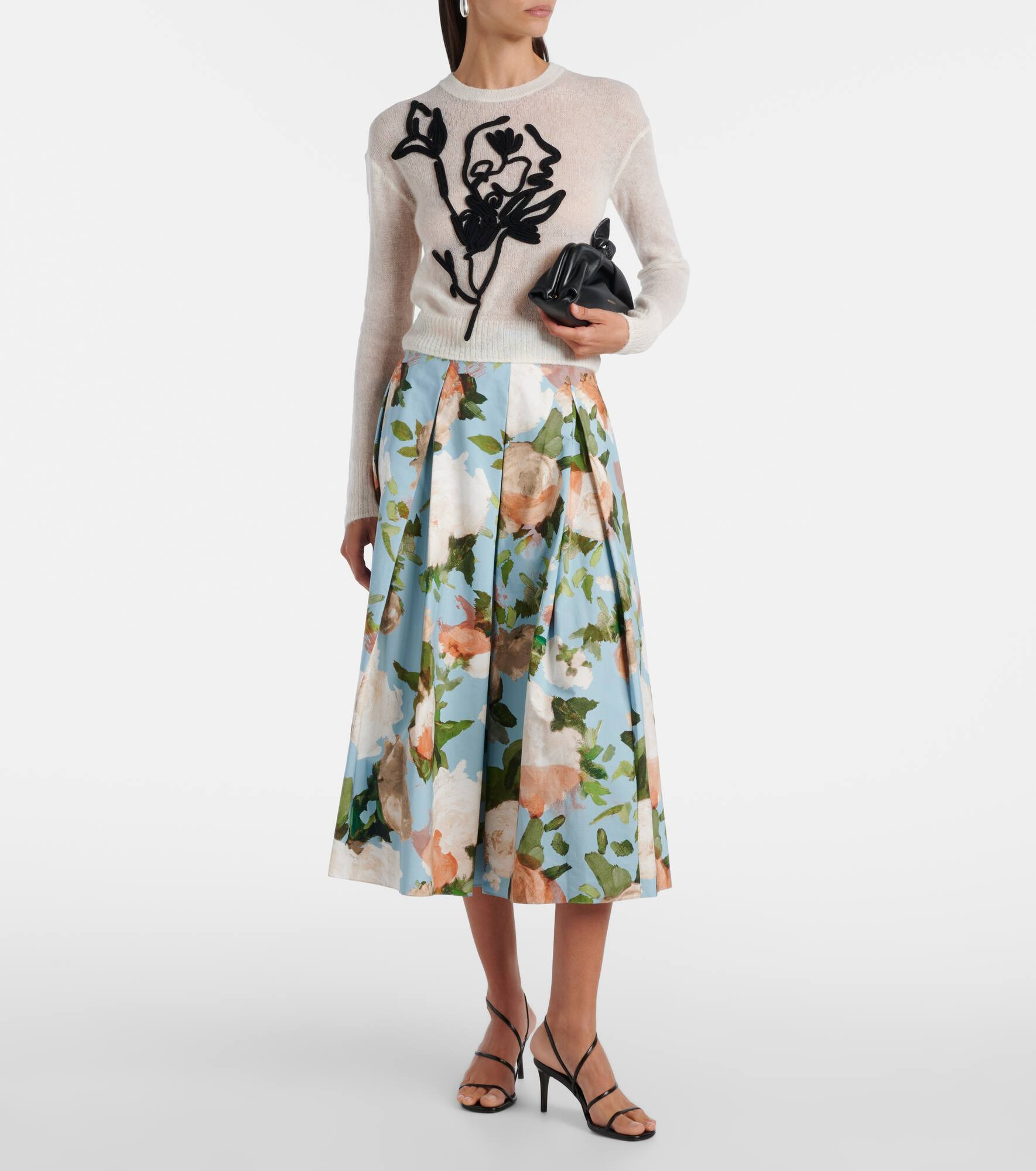 Floral pleated cotton midi skirt - 2
