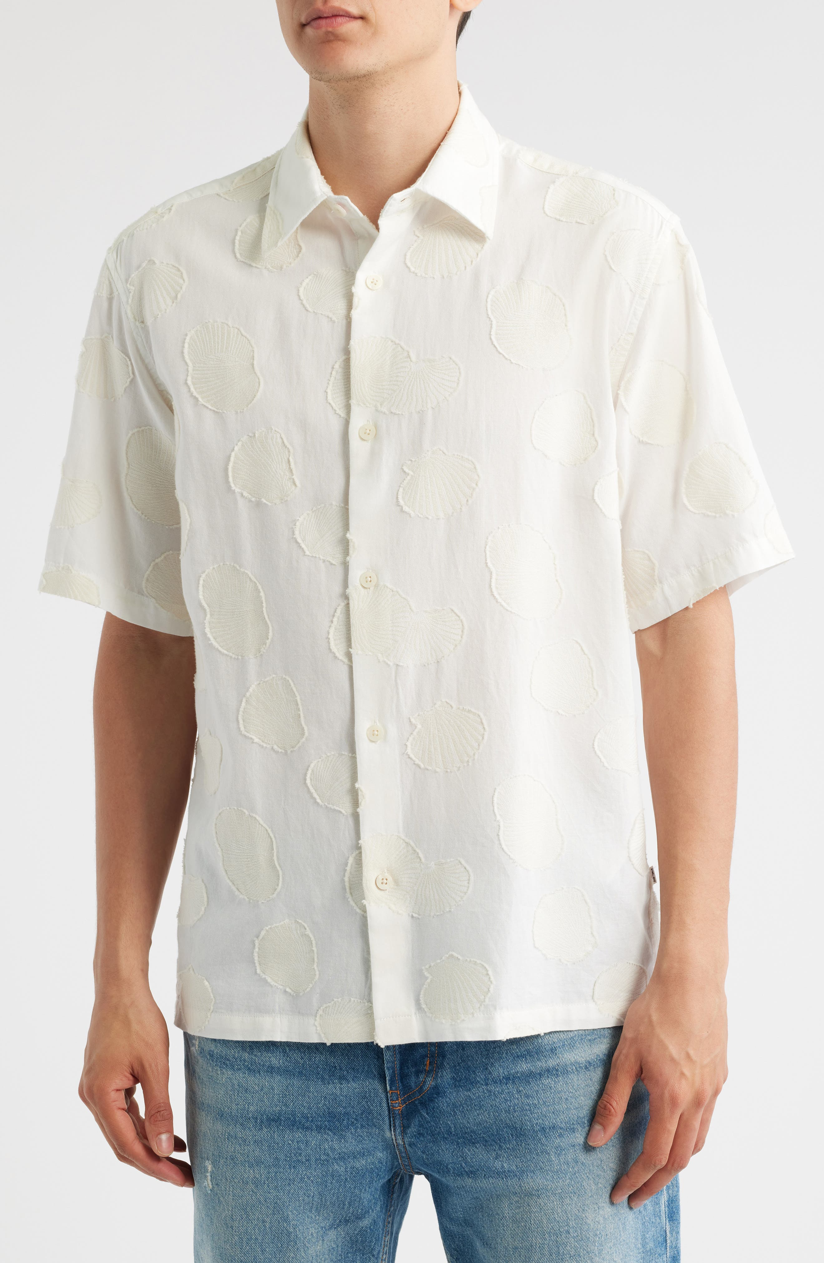 NN07 Freddy 5715 Short Sleeve Button-Up Shirt in Ivory at Nordstrom - 1