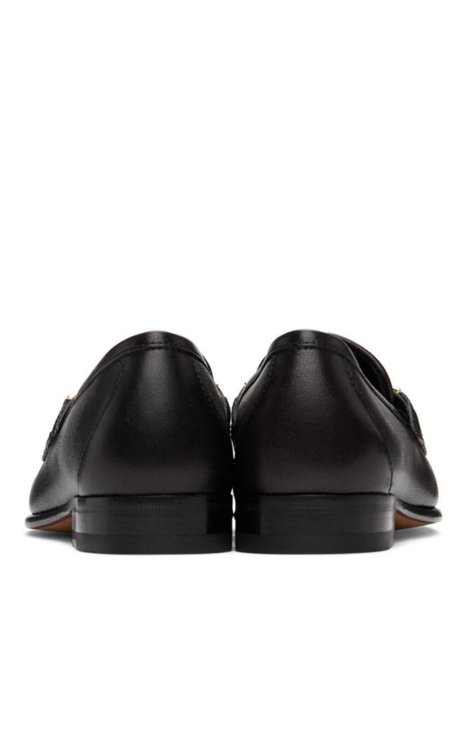 Black Leather Sylvie Chain Loafers - 4