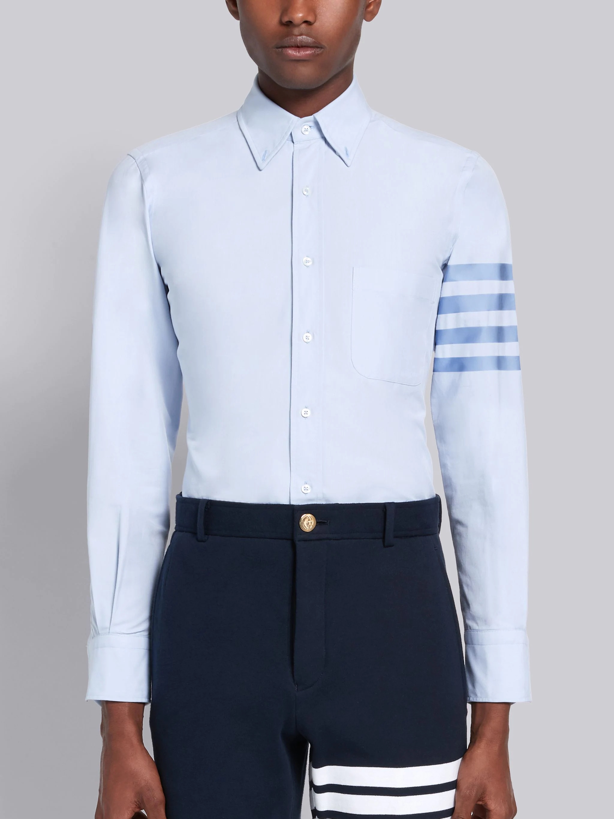 Thom Browne Light Blue Cotton Oxford Long Sleeve Satin Weave
