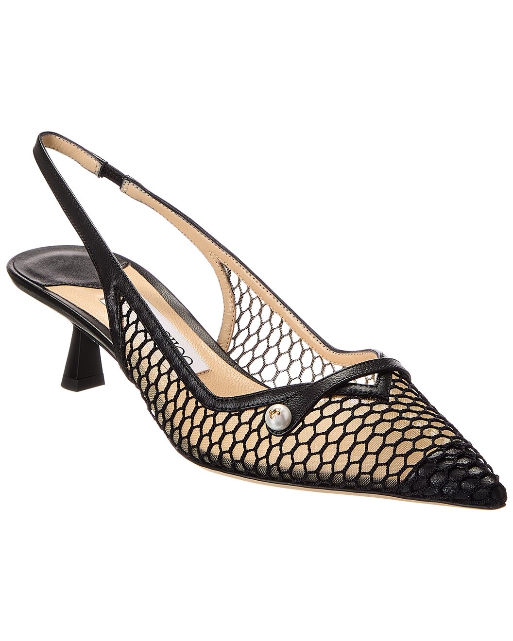 Jimmy Choo Amita 45 Fishnet Mesh & Leather Slingback Pump - 1