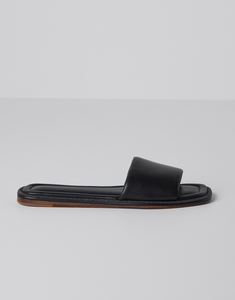 Nappa leather slides with shiny welt 1