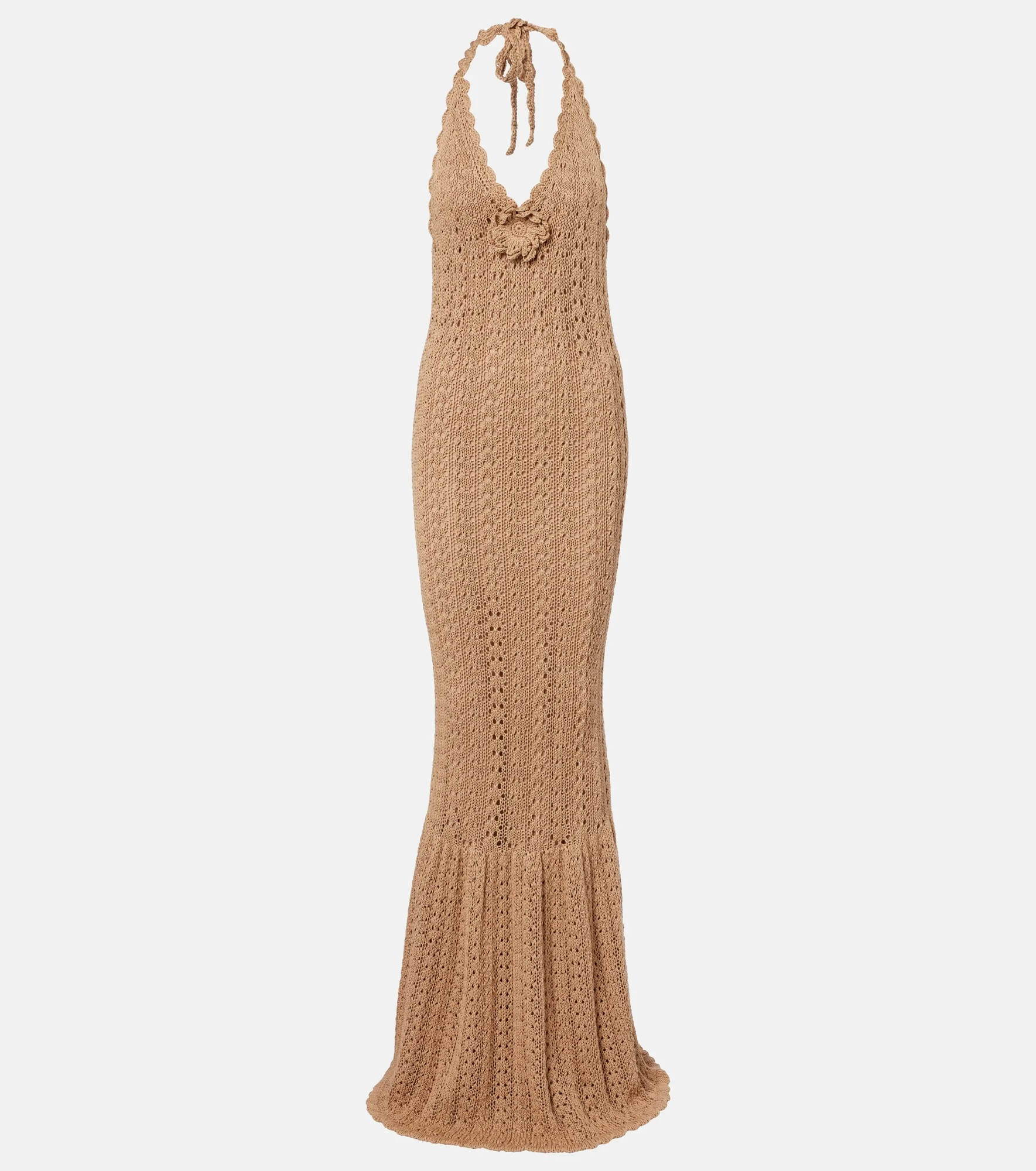Floral-appliqué crochet cotton maxi dress - 1