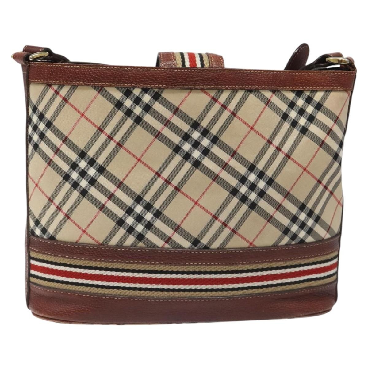 Burberry Nova Check Blue Label Shoulder Bag Nylon Leather Beige - 2