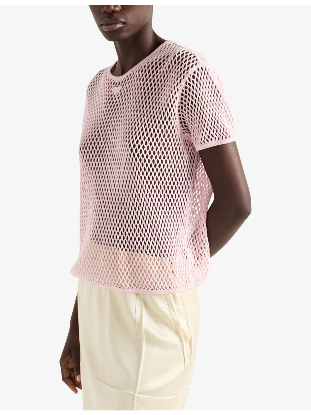 Triangle-Logo Short-Sleeve Cotton Mesh-Knit Top - 3