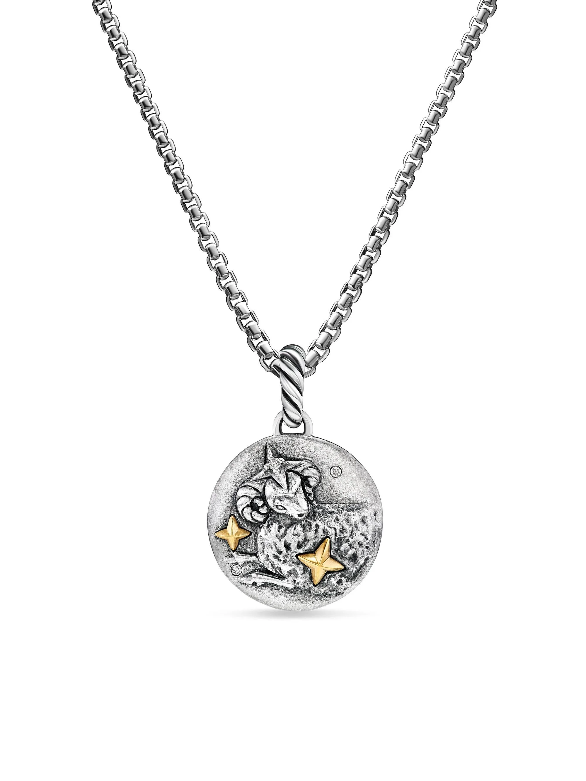Women's Amulet in Sterling Silver with 18K Yellow Gold and Diamonds, 19MM - Aries - 1