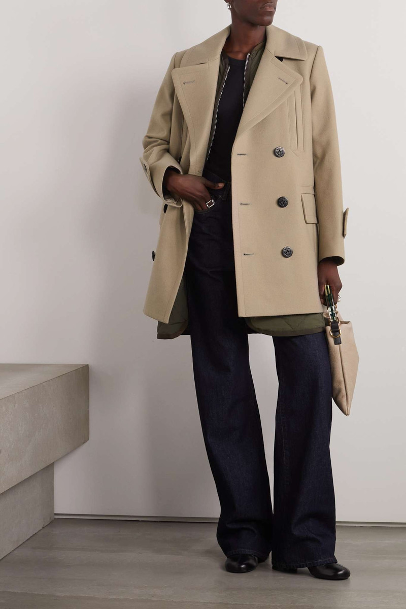 sacai Convertible double-breasted wool-felt and quilted shell coat outlook