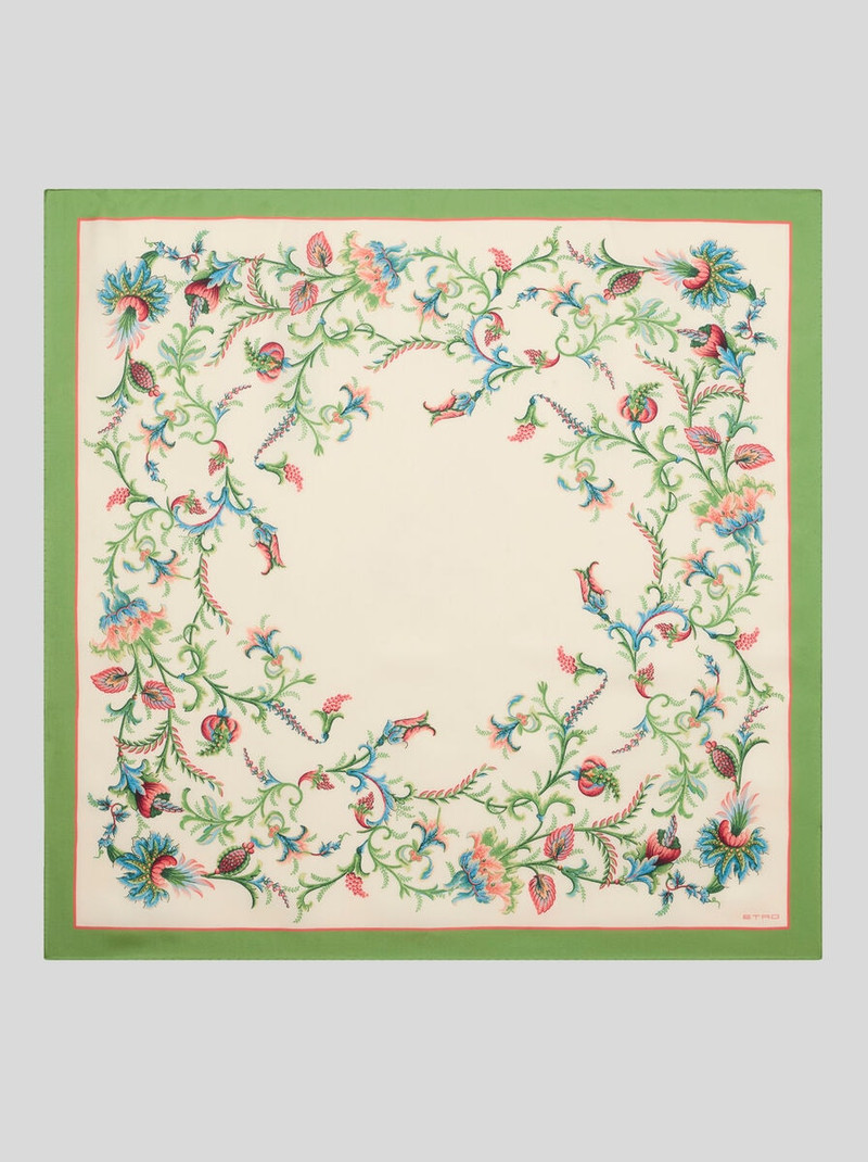 SILK SCARF WITH CIRCULAR FLORAL MOTIF 1