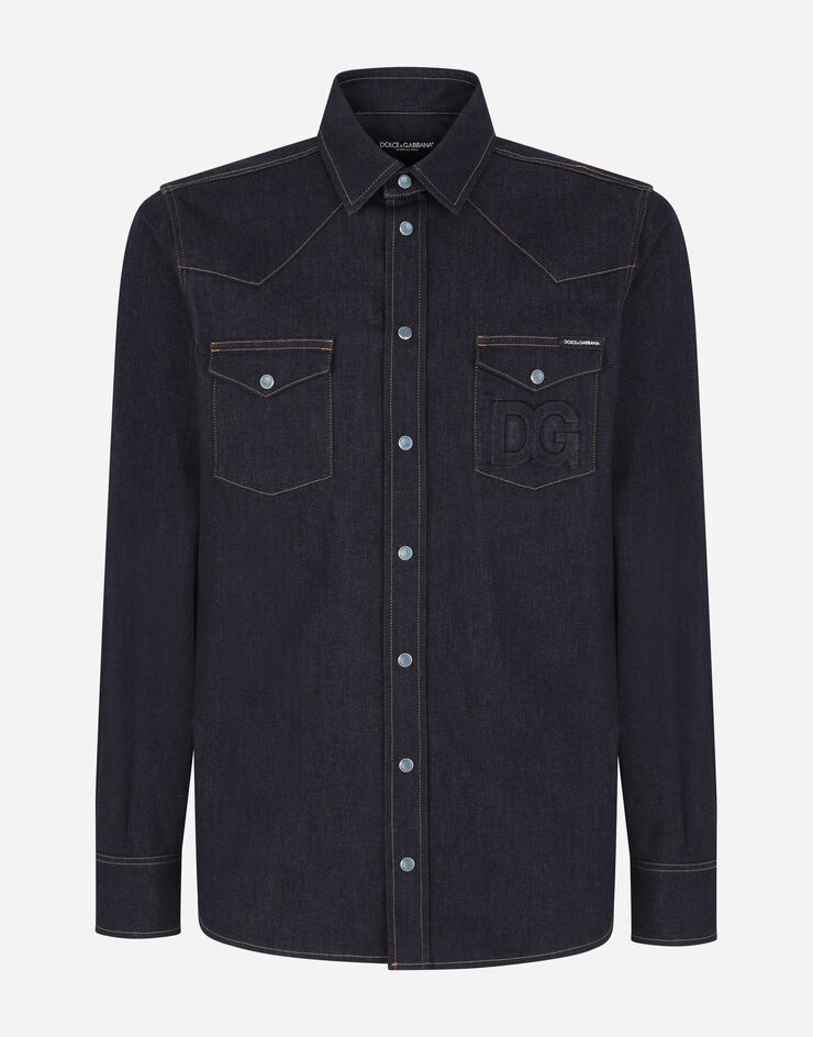 Blue stretch denim shirt with DG logo - 3