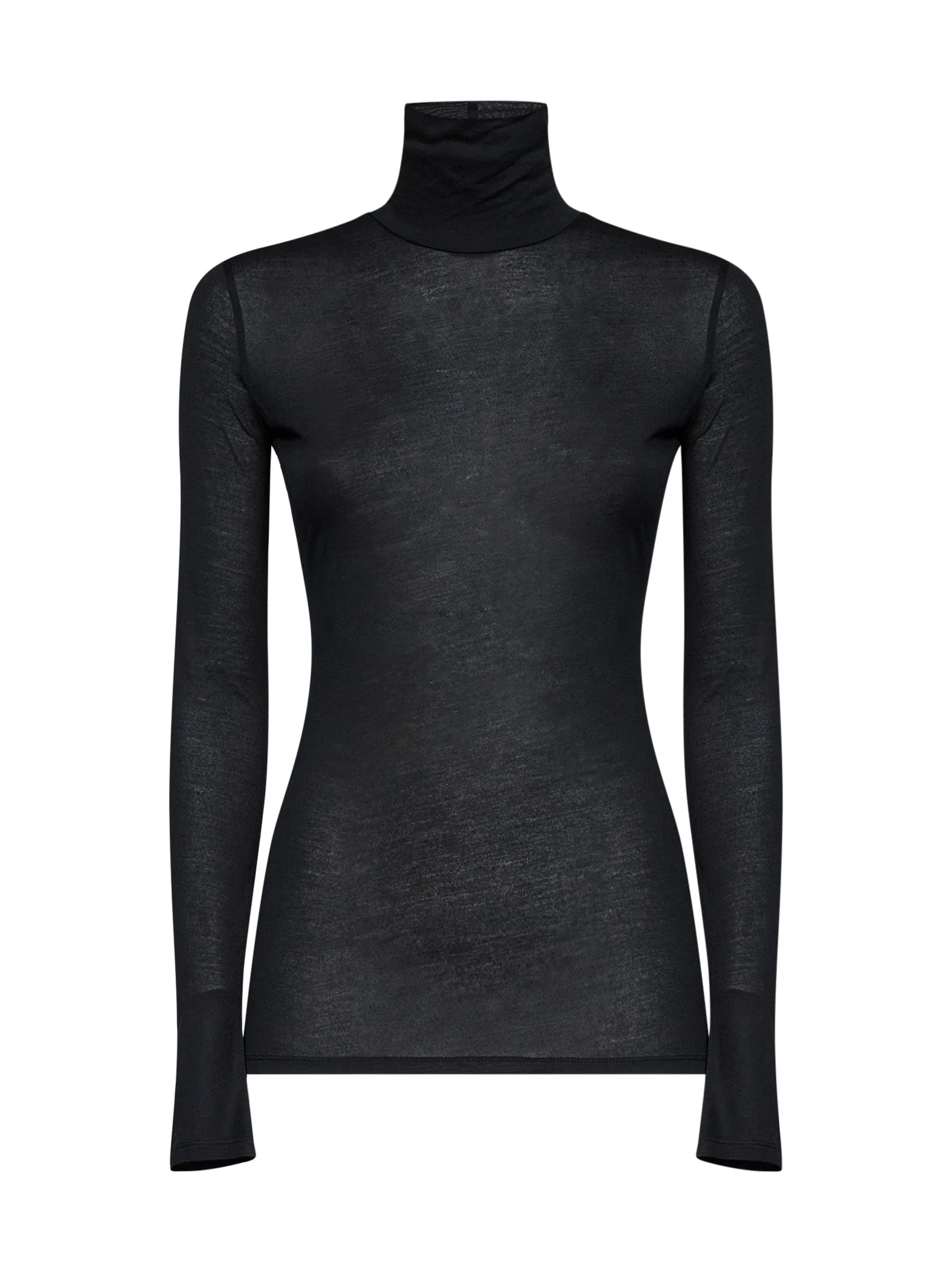 Black sheer modal and silk jersey turtleneck top - 1
