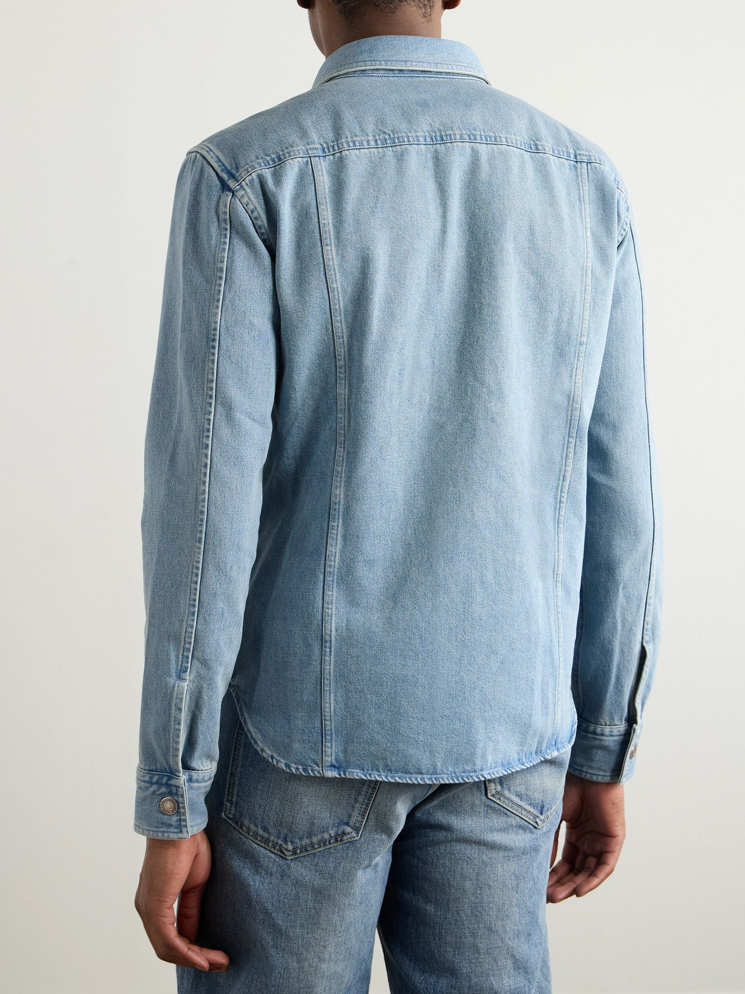 Slim-Fit Washed-Denim Overshirt Blue - 4