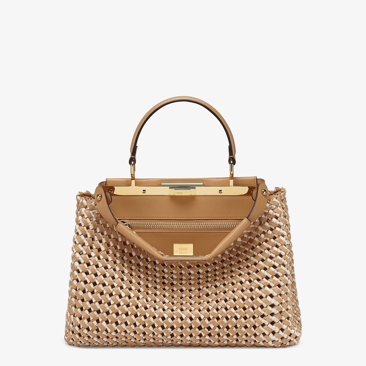 Leather and canvas interlace bag - 1