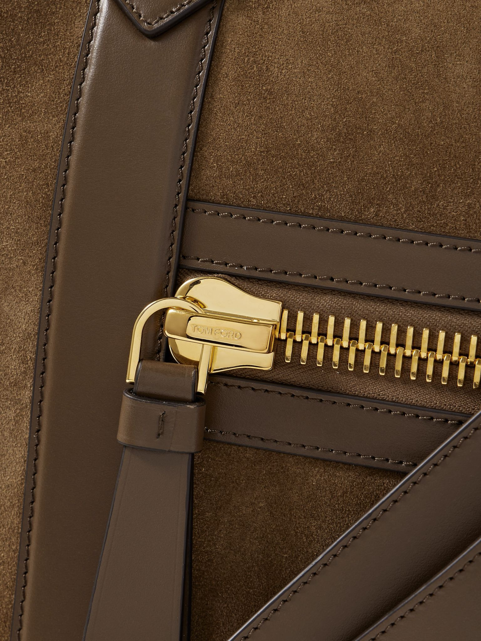 Leather-Trimmed Suede Tote Bag Brown - 4