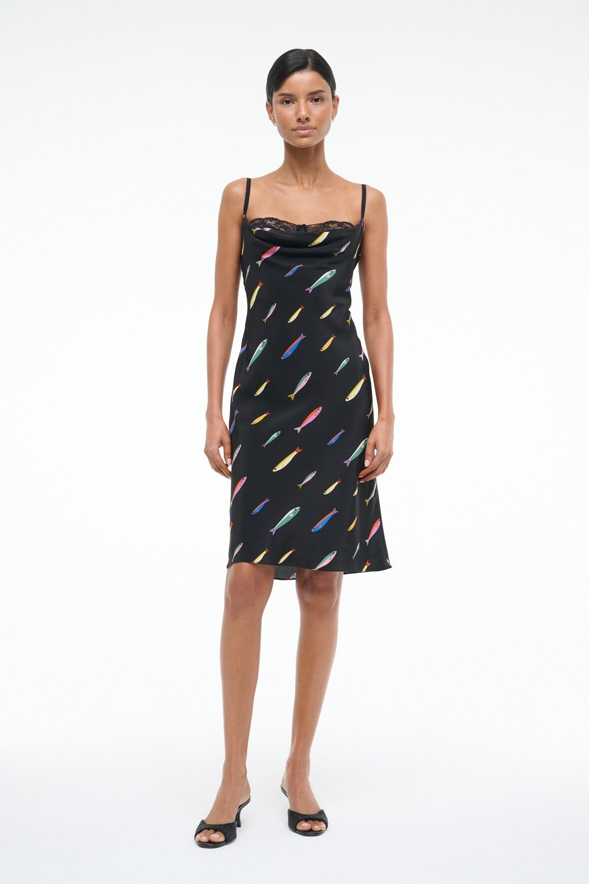 STAUD EVANGELINE SILK DRESS POP SARDINES BLACK - 3
