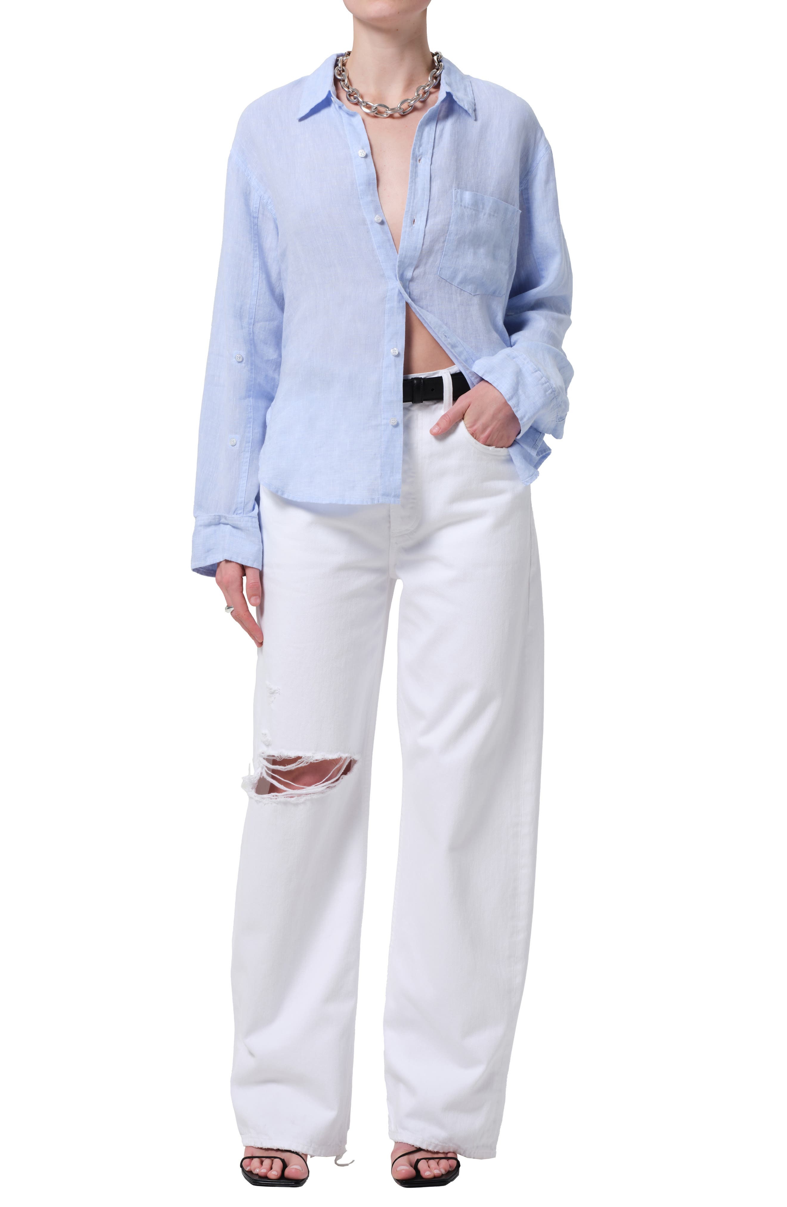 Citizens of Humanity Ayla Ripped Baggy Wide Leg Jeans in Zinc (White) at Nordstrom - 5
