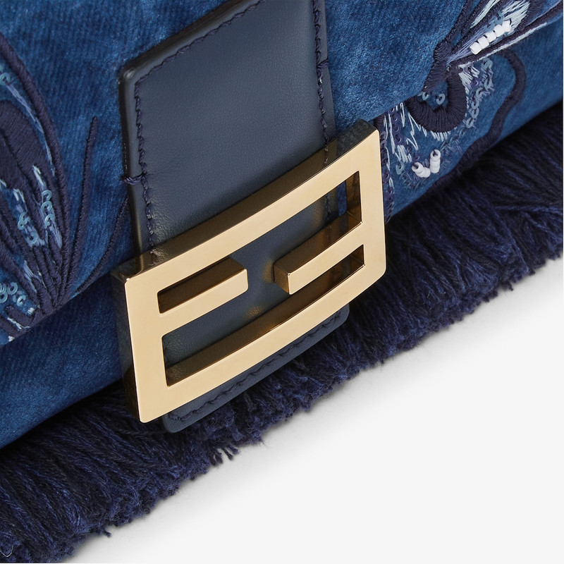 Baguette® Blue flocked denim bag with Night Butterfly embroidery 7