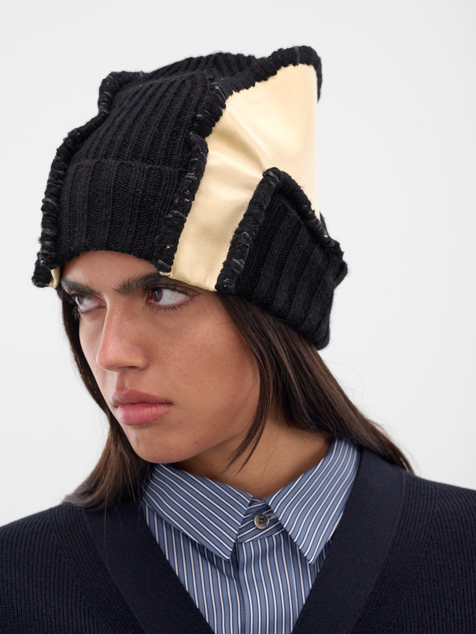 Black Deconstructed Satin Beanie - 2