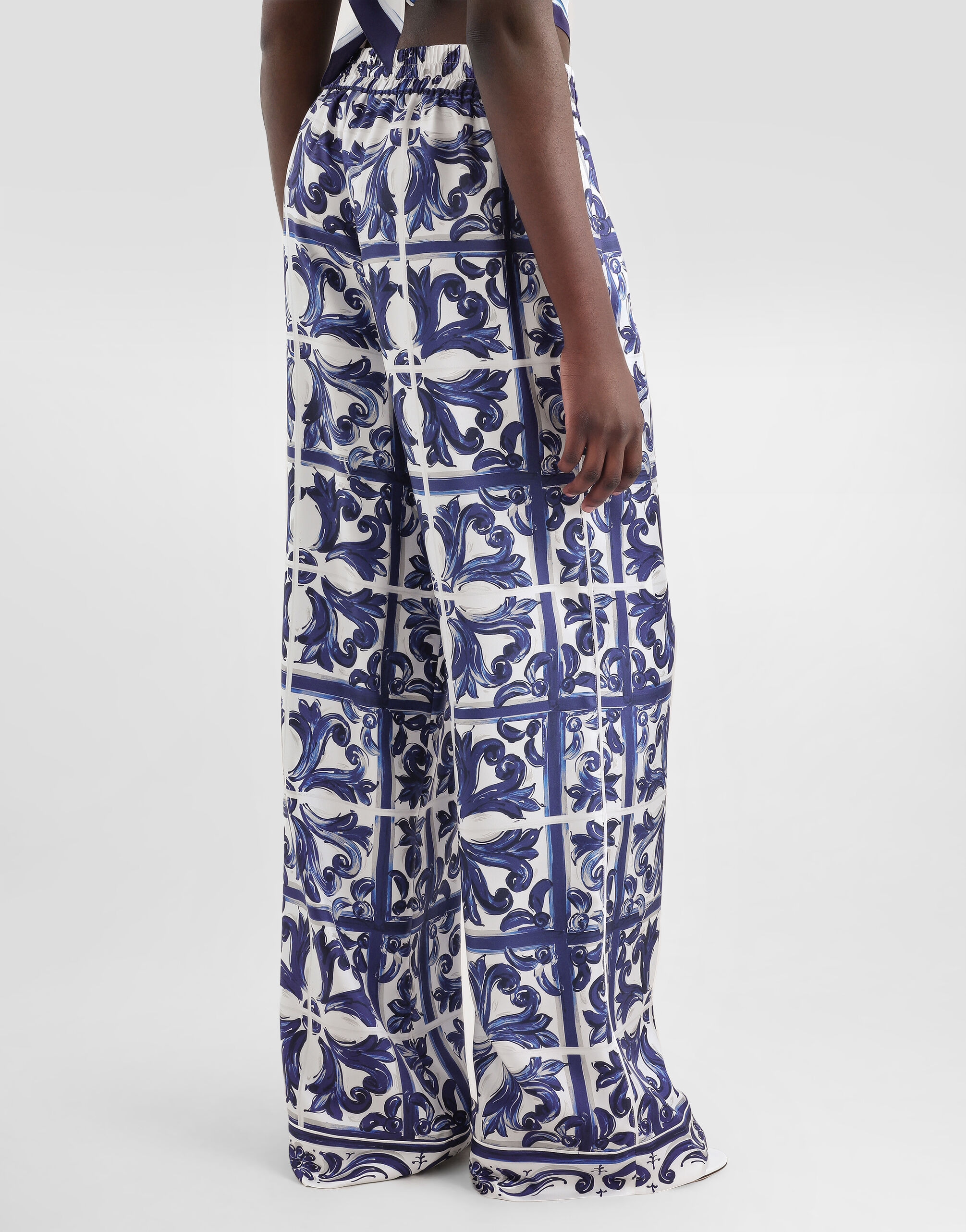 Majolica-print silk twill vanity trousers - 5