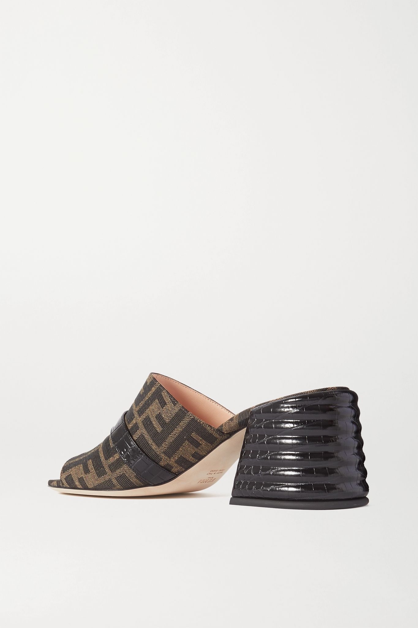 Promenade croc-effect leather and canvas mules - 3