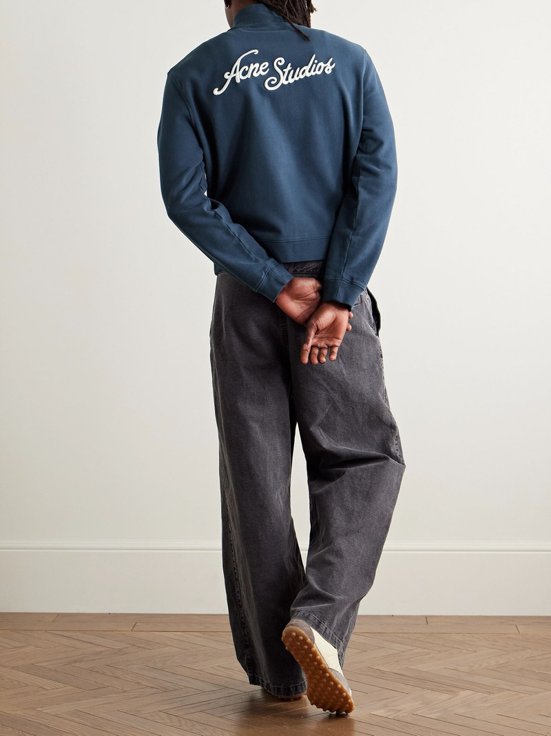 Acne Studios Fenro U Zip Tourist Logo-Embroidered Cotton-Jersey Zip-Up Sweatshirt Navy outlook