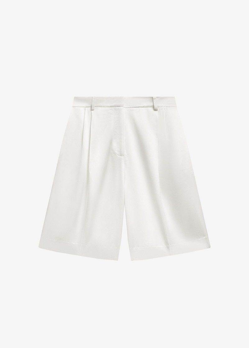 Marfa Pleated Satin Bermuda Shorts - White 6