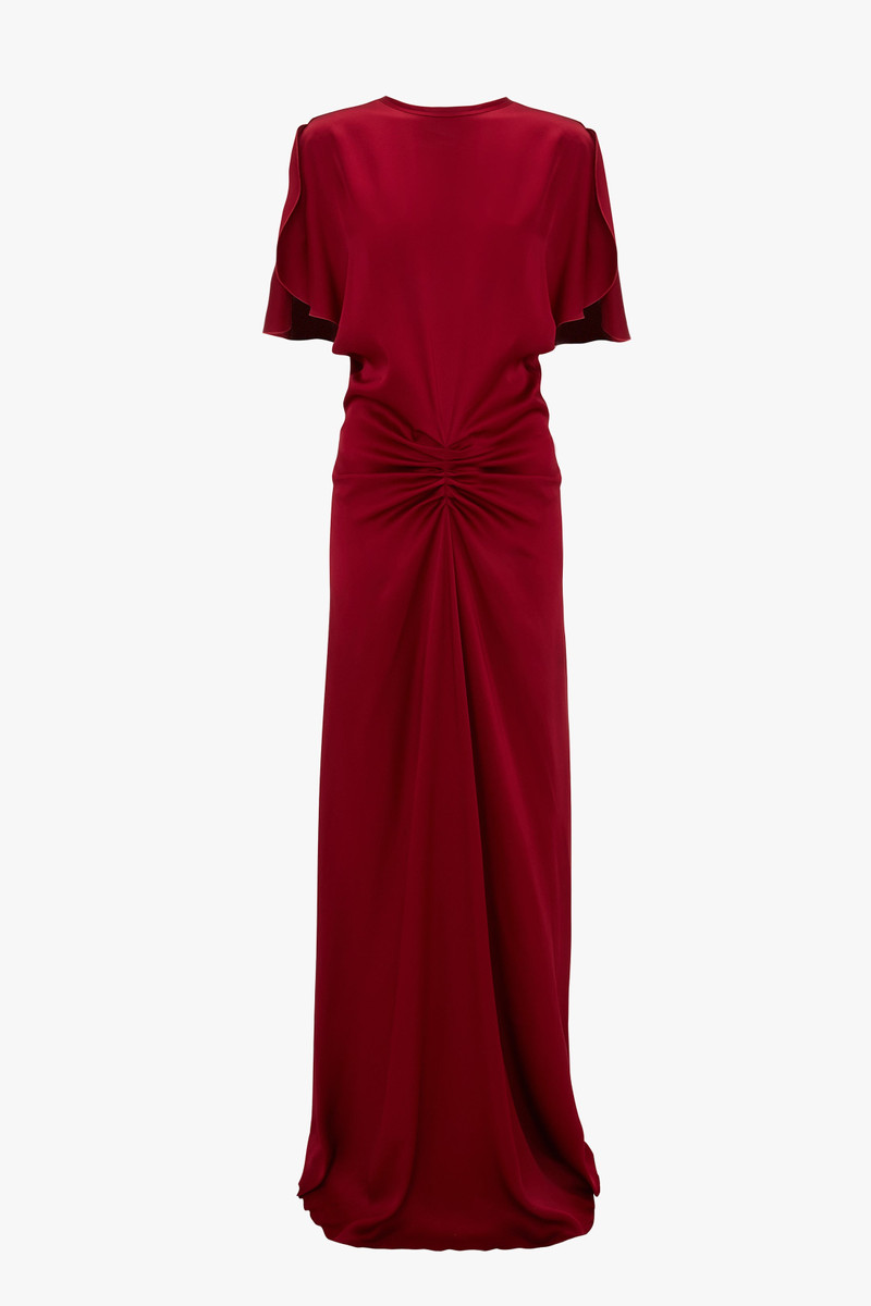 Gathered Waist Floor-Length Dress In Rose 1