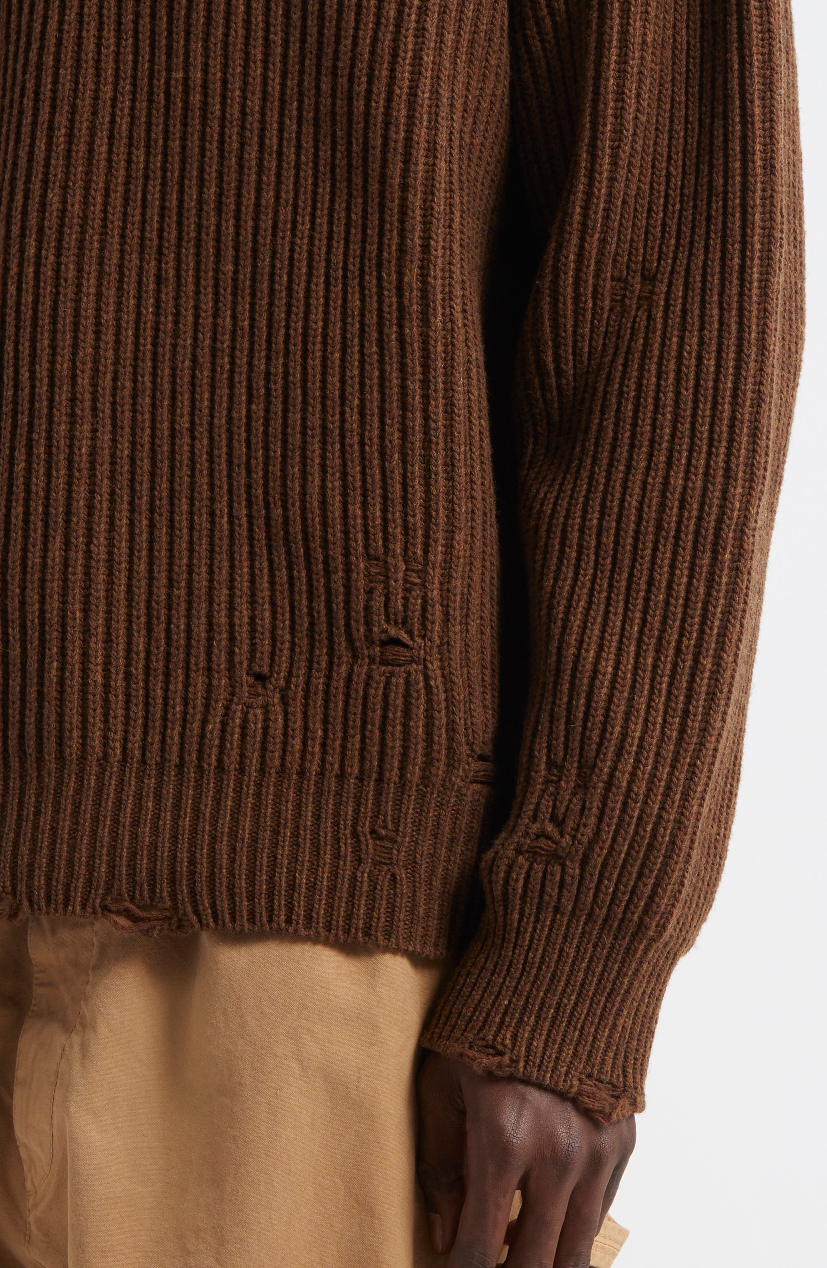 MM6 Maison Margiela Distressed Wool Blend V-Neck Sweater in Brown Melange at Nordstrom - 5