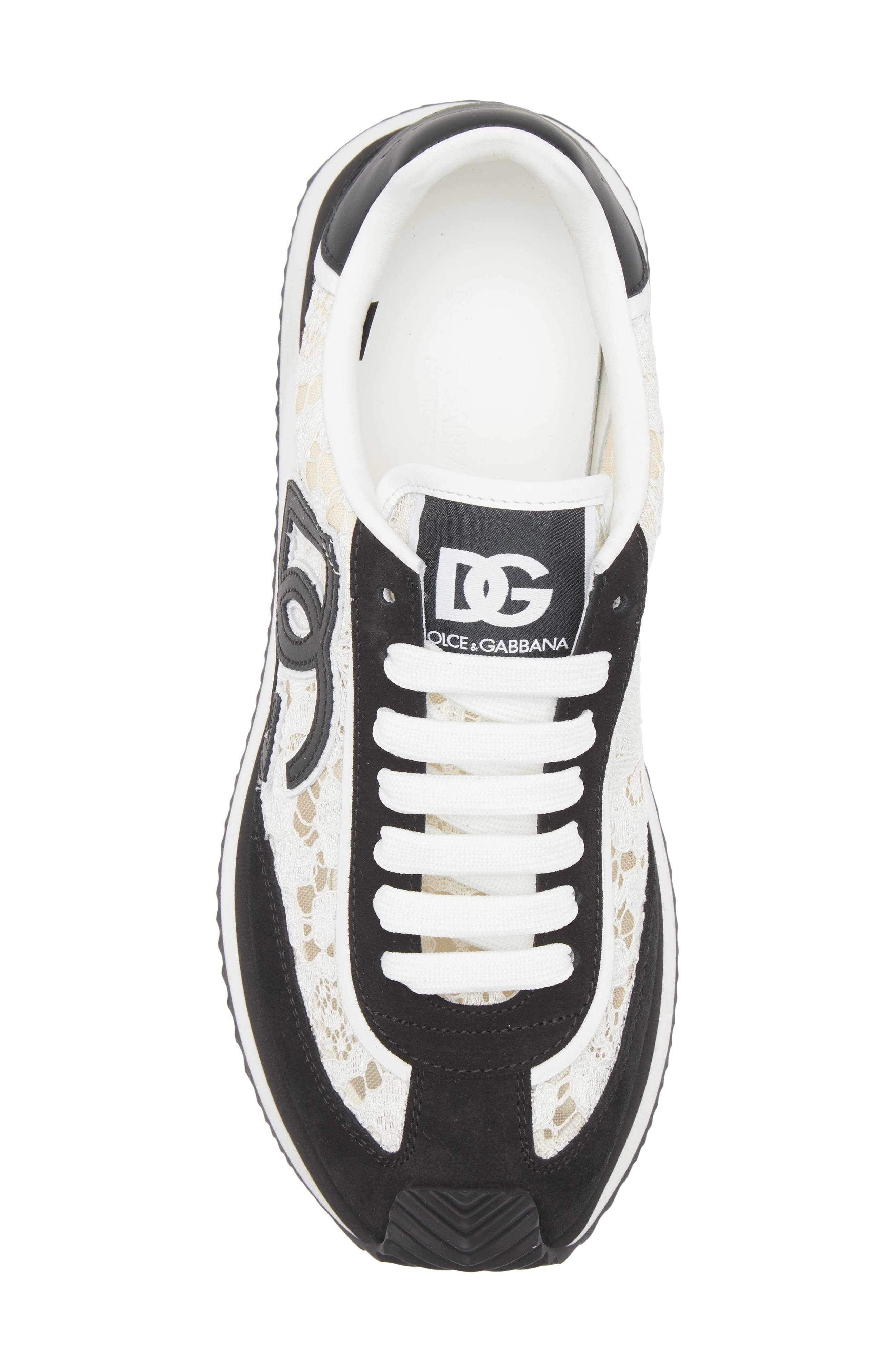 Dolce&Gabbana Aria Logo Lace Sneaker in 89697 Bianco/Nero at Nordstrom - 5