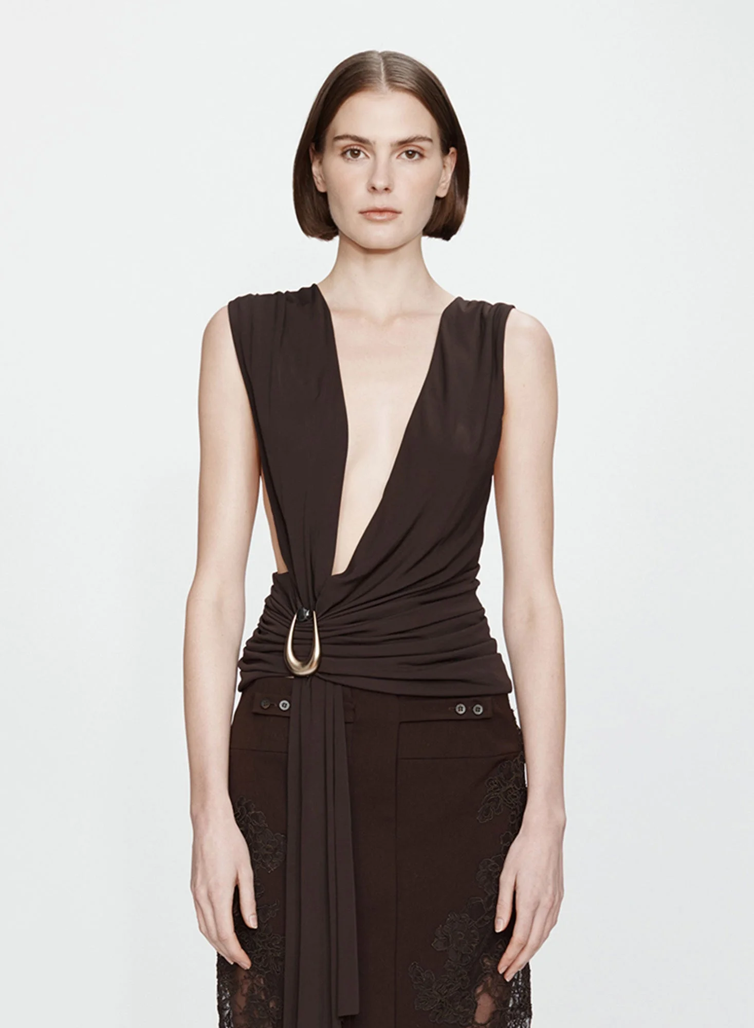 Stone Pin Scarf Drape Top - 1