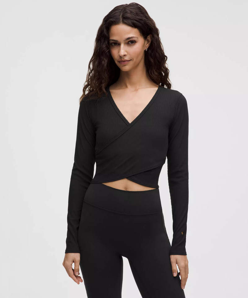 Nulu Ribbed Wrap-Front Long-Sleeve Shirt *Heart 1