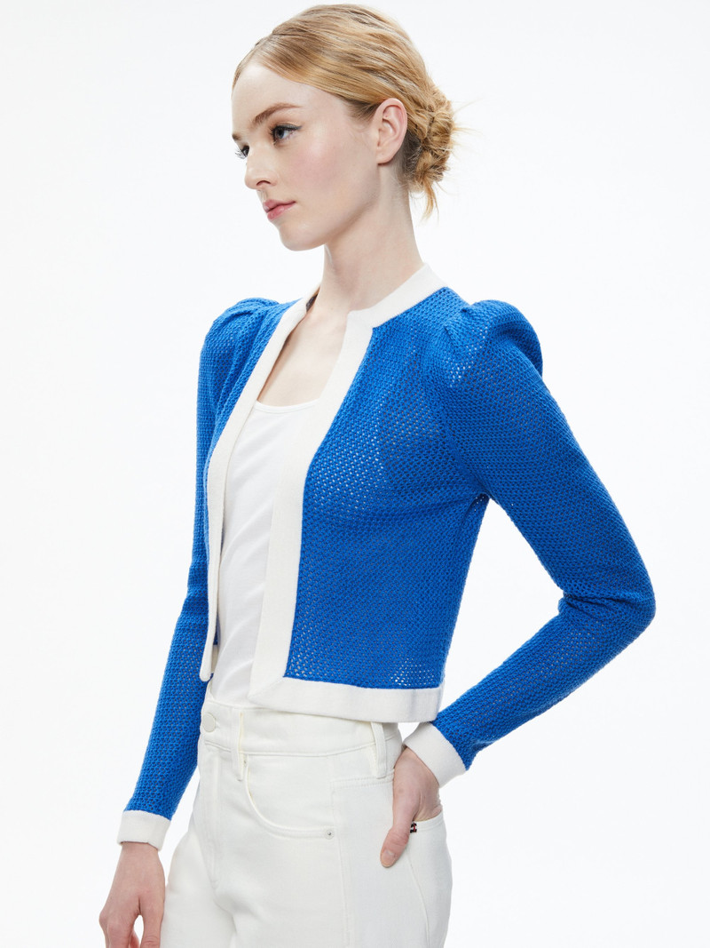 Alice + Olivia TRINA STRUCTURED SHOULDER CROPPED CARDIGAN outlook
