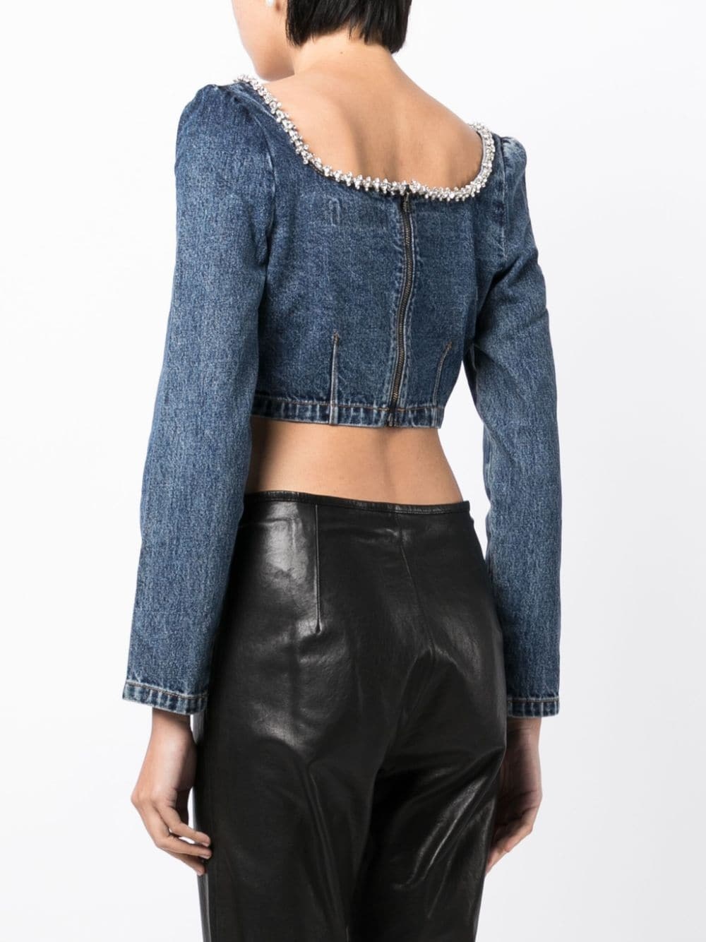 crystal-embellished cropped denim top - 4