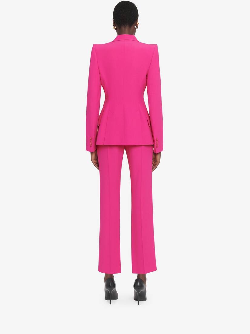Women's Peak Shoulder Leaf Crepe Jacket in Orchid Pink - 4
