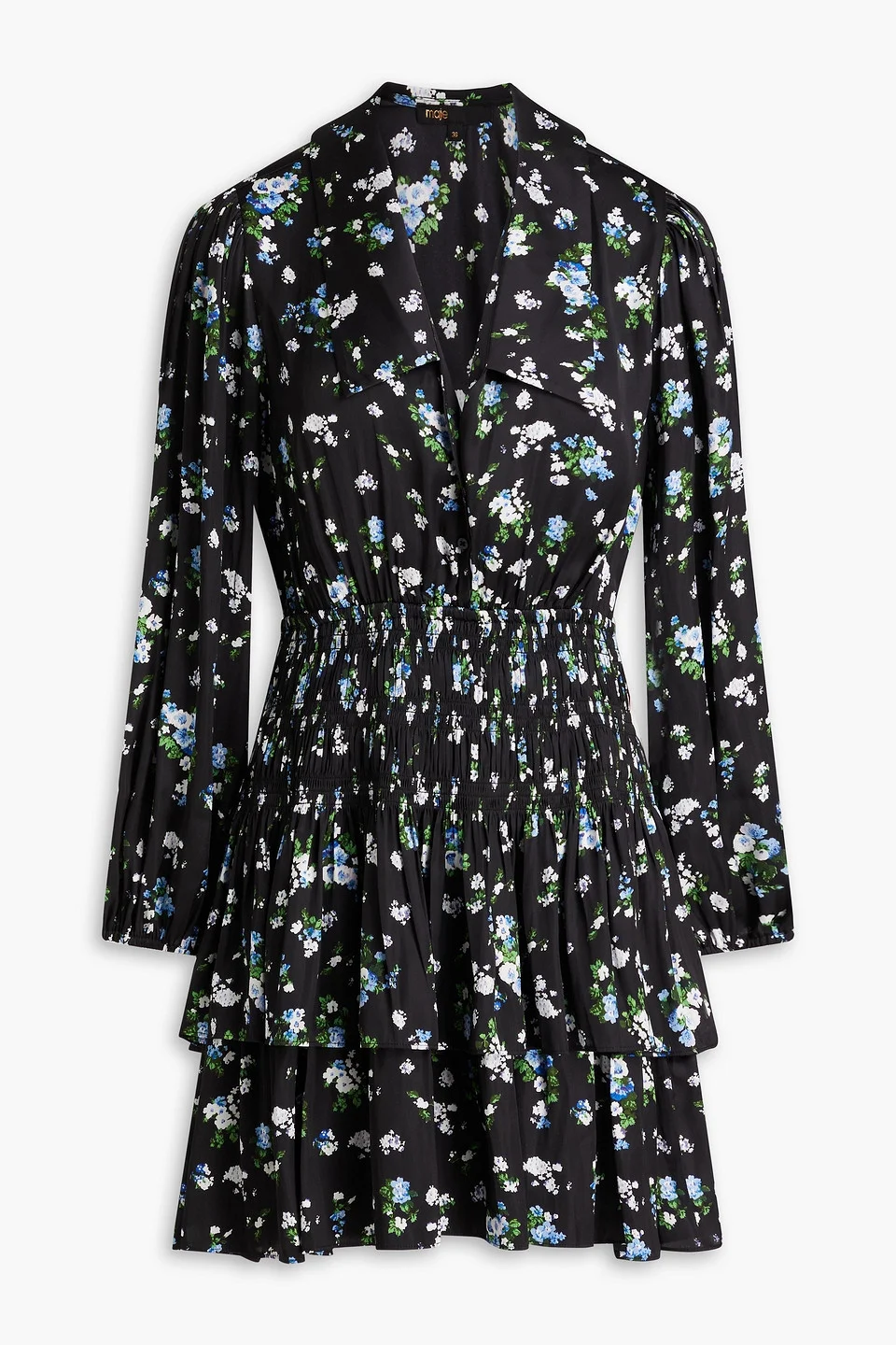 Cutout floral-print satin mini shirt dress - 1