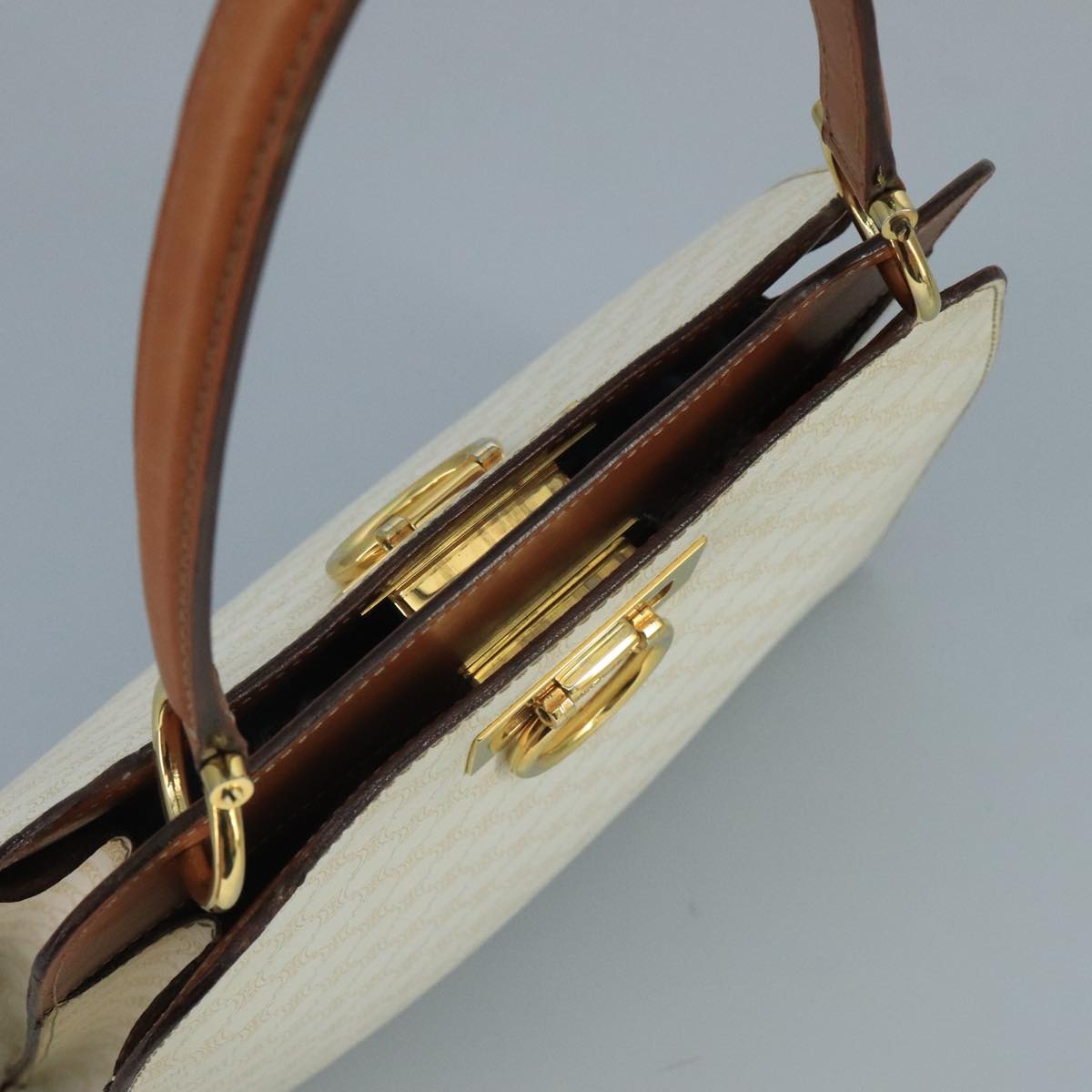CELINE Macadam Canvas Hand Bag Pvc Leather White Gold - 6