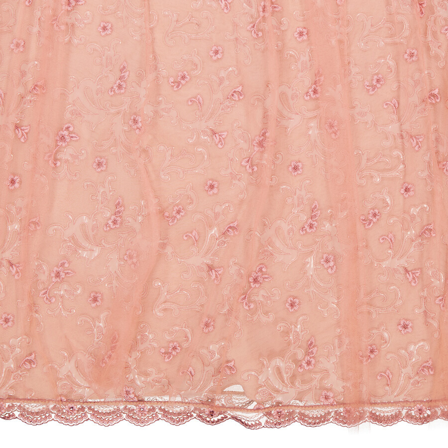 Burberry Floral-embroidered Puff-sleeve Dress In Dusty Pink - 8