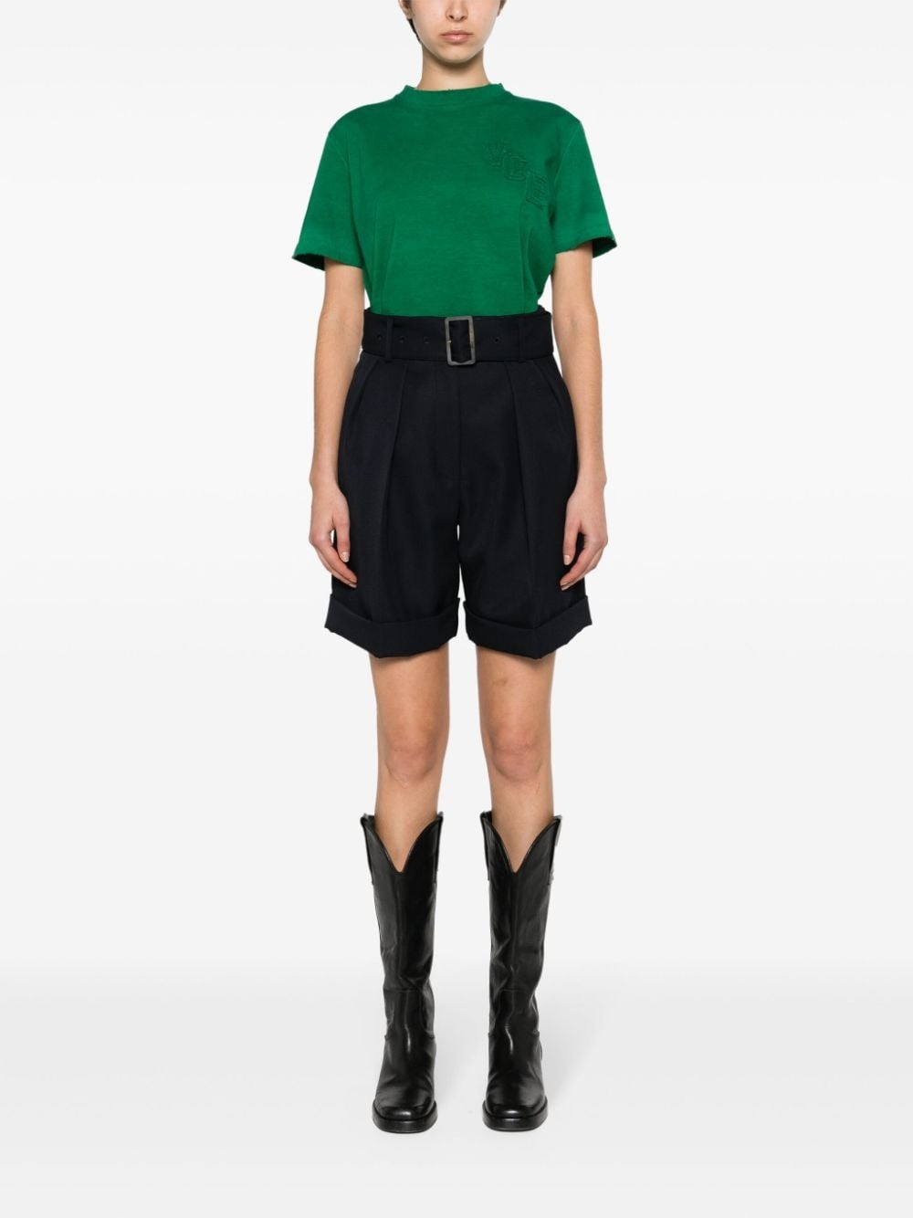 belted virgin wool-blend shorts - 2