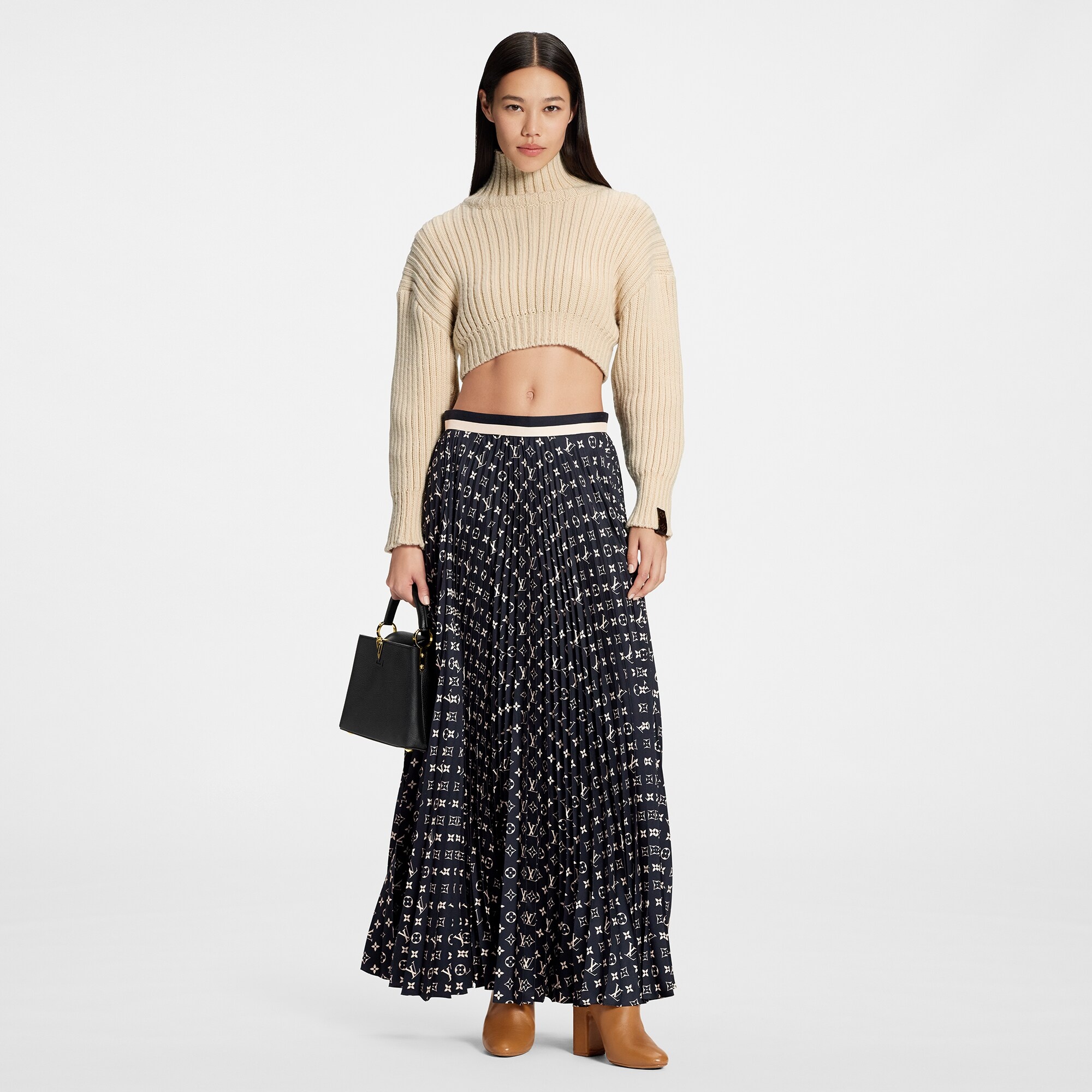Stripe Accent Monogram Pleated Skirt - 2