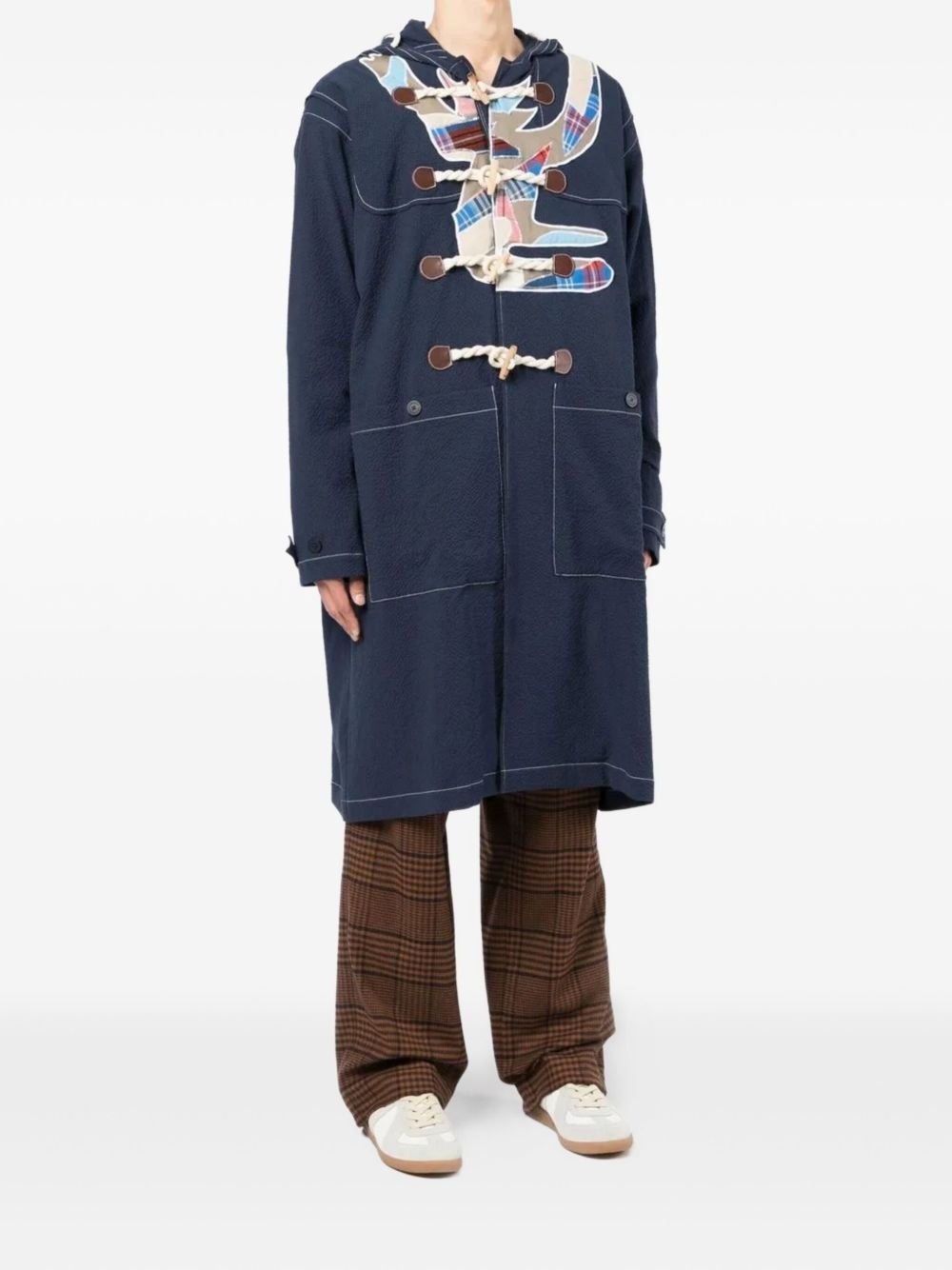 hooded patchwork duffle coat - 3