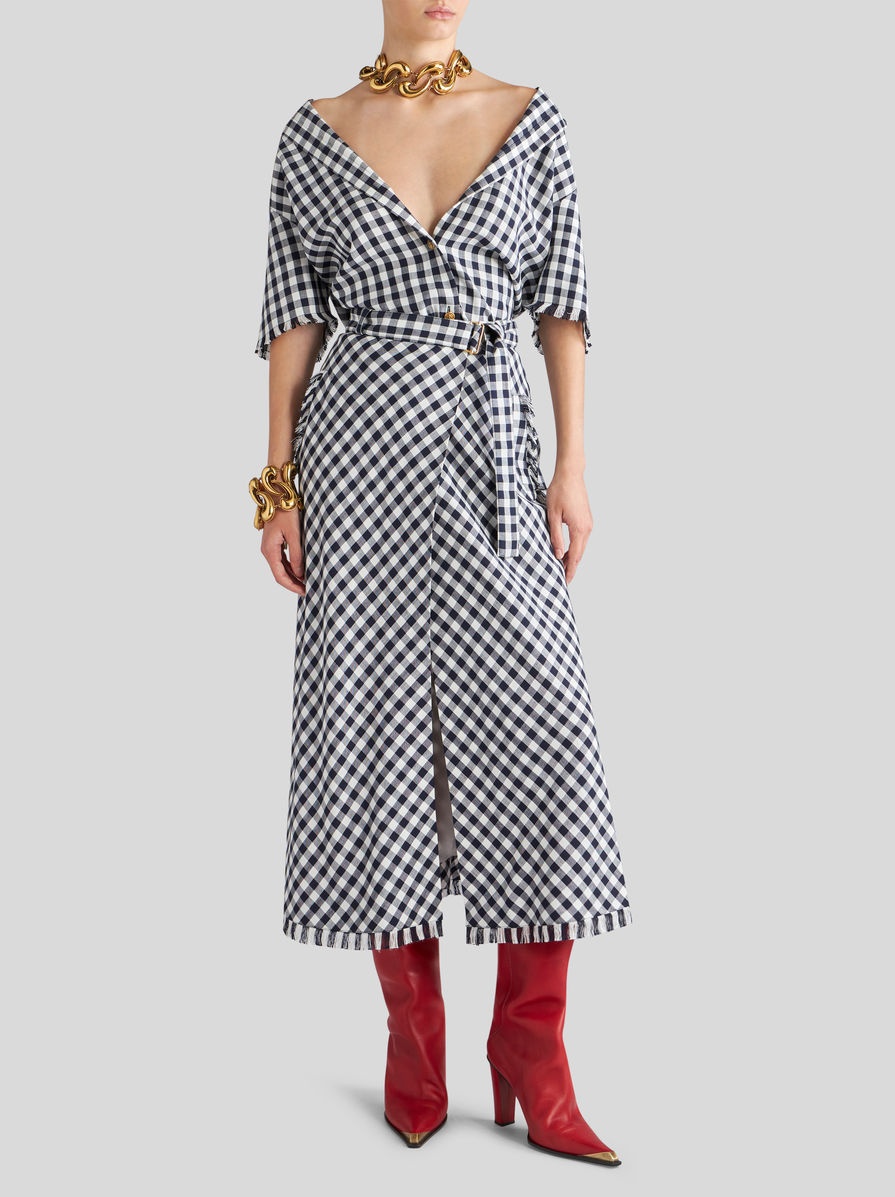 GINGHAM FABRIC WRAP SKIRT - 4