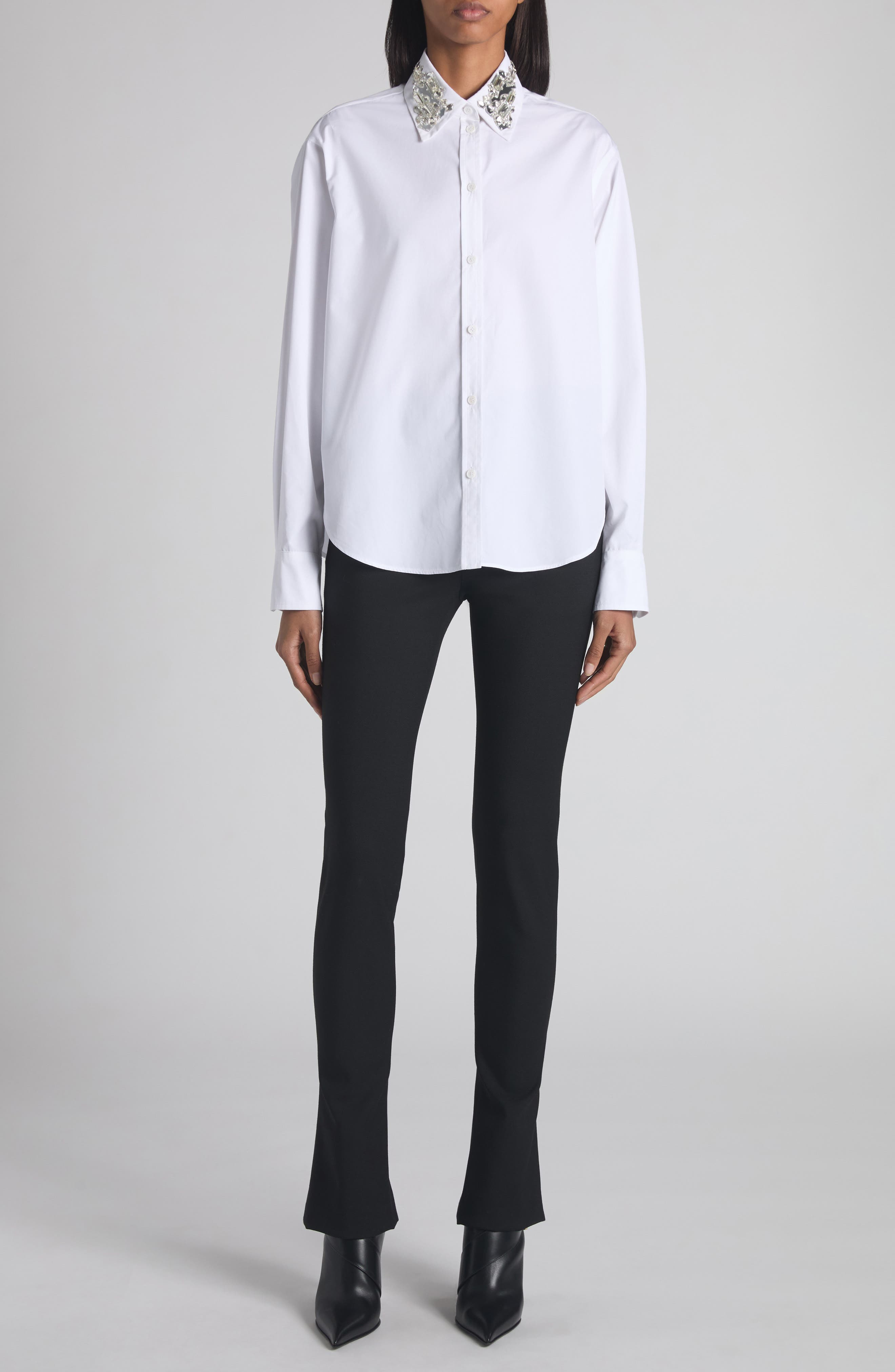McQueen Crystal Embellished Cotton Poplin Button-Up Shirt in Opticalwhite at Nordstrom - 2