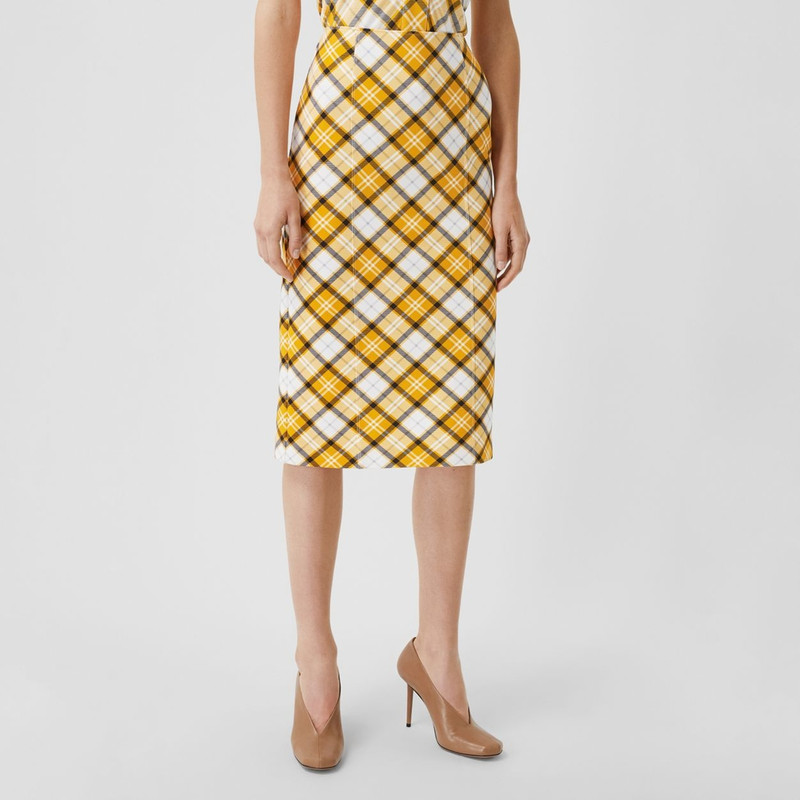 Check Print Stretch Jersey Pencil Skirt 5